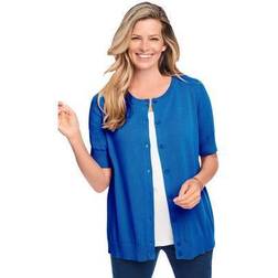 Woman Within Plus Women's Perfect Elbow-Length Sleeve Cardigan in Bright Cobalt (Size 4X) Sweater