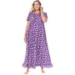 Plus Women's Long Floral Print Cotton Gown by Dreams & Co. in Plum Burst Bouquet (Size 3X) Pajamas