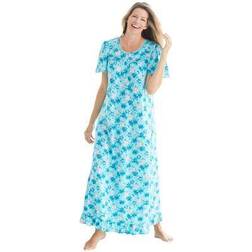Plus Women's Long Floral Print Cotton Gown by Dreams & Co. in Caribbean Roses (Size 2X) Pajamas