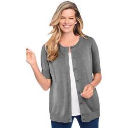 Woman Within Plus Women's Perfect Elbow-Length Sleeve Cardigan in Heather (Size 4X) Sweater