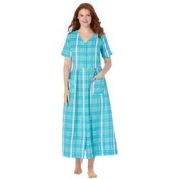 Plus Women's Long Seersucker Lounger by Only Necessities in Aquamarine Plaid (Size 5X)