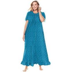 Plus Women's Long Floral Print Cotton Gown by Dreams & Co. in Deep Teal Ditsy (Size 1X) Pajamas