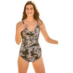Plus Women's Shirred Sarong One Piece by Swim 365 in Stencil Floral (Size 34)