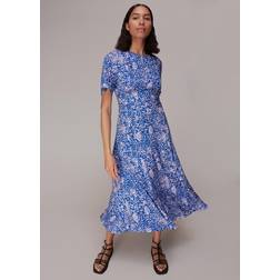 Whistles Lively Animal Print Midi Dress Blue/Multi UK/10