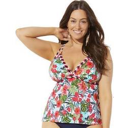 Swimsuits For All Plus Women's Loop Strap Tankini Top in Honolulu Floral (Size 12)