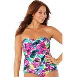 Swimsuits For All Plus Women's Sweetheart Tankini Top in Olive Palm (Size 16)