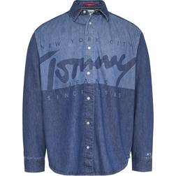 Tommy Jeans Men's Lasered Wide Denim Boxy-Fit Shirt - Blue