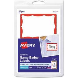 Avery Printable Adhesive Name Badges, 3.38 X 2.33, Red Border, 100/pack AVE5143 Print