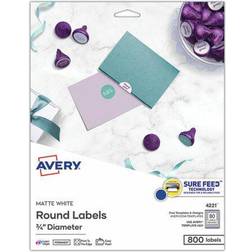 Avery Matte White Print-to-the-Edge Round Labels, 3/4 Diameter, Pack of 800 (4221) Quill White