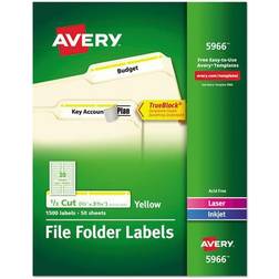 Avery TrueBlock Laser/Inkjet File Folder Labels, 2/3" x 3 7/16" Yellow, 1500 Labels Per Pack (5966) Yellow