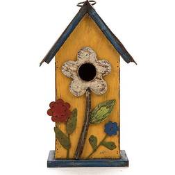 GlitzHome 10.25" Distressed Solid Wood Birdhouse with Flower