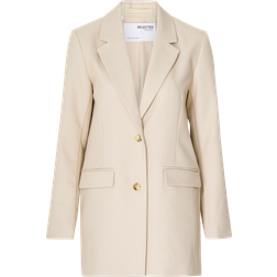 Selected Femme tailored twill suit blazer in cream-White