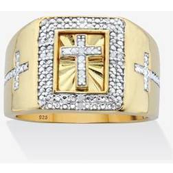 Men 1/10 TCW Diamond Cross Two-Tone Square Ring in 14k over Sterling