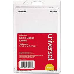 Universal Plain Self-Adhesive Name Badges, 3 1/2 x 2 1/4, White, 100/Pack