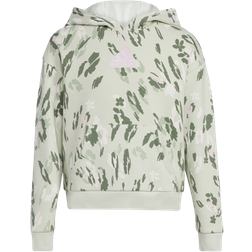 Adidas Girl's Allover Print Fleece Hoodie - Linen Green (GA8332)