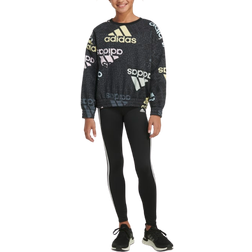 Adidas Girl's Allover Print Crew Pullover - Black (GA8215)