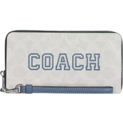 Coach Long Zip Around Wallet in Signature Canvas with Varsity Motif - SV/Chalk/Indigo