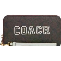 Coach Long Zip Around Wallet in Signature Canvas with Varsity Motif - IM/Brown/Chalk Multi