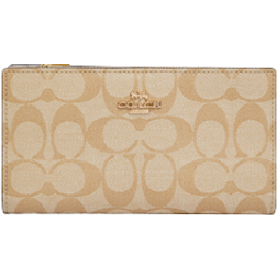 Coach Slim Zip in Signature Canvas Wallet - Gold/Light Khaki Chalk