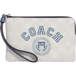 Coach Corner Zip Wristlet In Signature Canvas With Varsity Motif - SV/Chalk/Indigo Multi