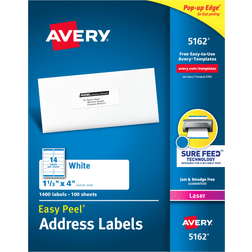 Avery 5162 Laser Address Labels, 1-1/3 x 4" White 1,400 Labels