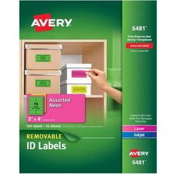 Avery Removable Self-Adhesive Multipurpose Labels, 2 x 4, Assorted Neon, 120/Pack