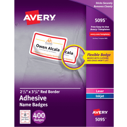 Avery Name Badge Labels 2-1/3" x 3-3/8" for Laser/Inkjet Printers Red 400/Pack