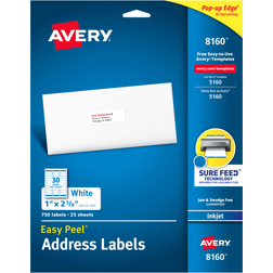 Avery 8160 Inkjet Address Labels, 1 x 2-5/8" White 750 Labels