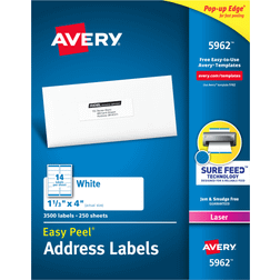 Avery Easy Peel Address Labels Sure Feed Technology Permanent Adhesive 1-1/3 x 4 3 500 Labels (5962)