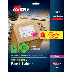 Avery High-visibility Id Labels, Laser Printers, 2.25" Dia. Assorted, 12/sheet, 15 Sheets/pack AVE5995 Print