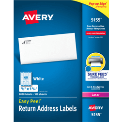 Avery Easy Peel Laser Address Labels, 2/3" x 1 3/4" White, 6000 Labels Per Pack (5155) White