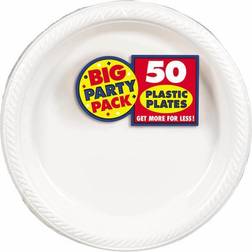 Amscan Big Party Pack 10.25" White Round Plastic Plate, 2/Pack, 50 Per Pack (630732.08) Pink