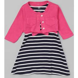 Hudson Baby Babyvision 2-Piece Racerback Dress With Cardigan Set Navy/berry Berry