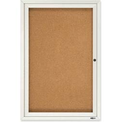 Enclosed Bulletin Board, Natural Cork/Fiberboard, 24 x 36, Silver Aluminum Frame