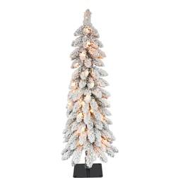 Puleo International 4' Flocked Alpine Pencil Artificial Christmas Tree