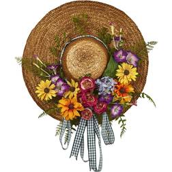 Nearly Natural Mixed Flower Hat Wreath Decoration 18"