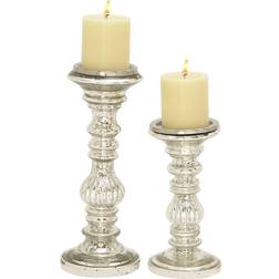 Ridge Road Décor 9th & Pike(R) Silver Smoked Glass Holders Set of 2 Silver Candlestick