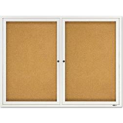 Enclosed Bulletin Board, Natural Cork/Fiberboard, 48 x 36, Silver Aluminum Frame