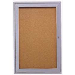 Ghent Enclosed Bulletin Board 1 Door Natural Cork w/Silver Frame 36" x 36"