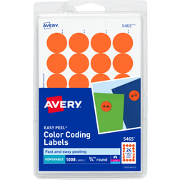 Avery 5465 3/4" Orange Round Removable Write-On Printable Labels 1008/Pack