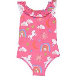 Hatley Unicorns & Rainbows Ruffle Sleeve Swimsuit - Pink