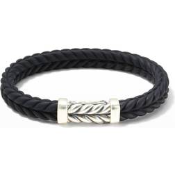 David Yurman Chevron Rubber Bracelet - Silver/Black/Diamonds