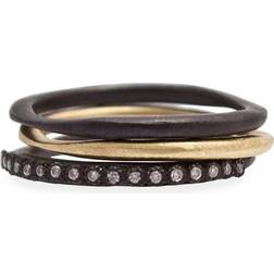 Armenta Old World Midnight Stacking Ring Set - Gold/Black/Diamonds