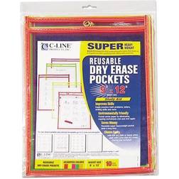 Reusable Dry Erase Pockets, 9 x 12, Assorted Neon Colors, 10/Pack