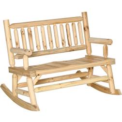 OutSunny 2-Person Wood Rocking Chair Bench with Log Design Natural Garden Bench