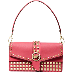 Michael Kors Greenwich Medium Studded Saffiano Leather Shoulder Bag - Rubin Red