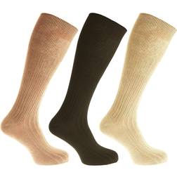 Mens 100% Cotton Ribbed Knee High Socks (Pack Of 3) (UK 6-11, EUR 39-45) (Beige/Cream/Green)