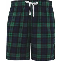 Skinni Fit Mens Tartan Lounge Shorts (Navy/Green Check)