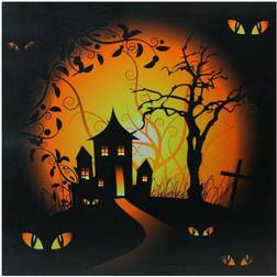 Led Lighted Spooky House Halloween Canvas Wall Art, 19.75" x 19.75"