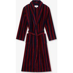 Derek Rose Aston Cotton Velour Towelling Bathrobe, Burgundy/Navy